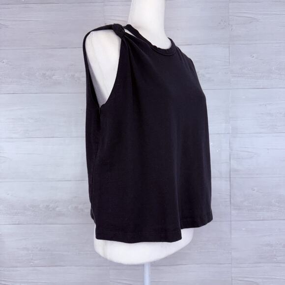 Current Elliot Shoulder Twist Knot Tank Top Size 0 Black Boxy Oversized Goth - Picture 3 of 13